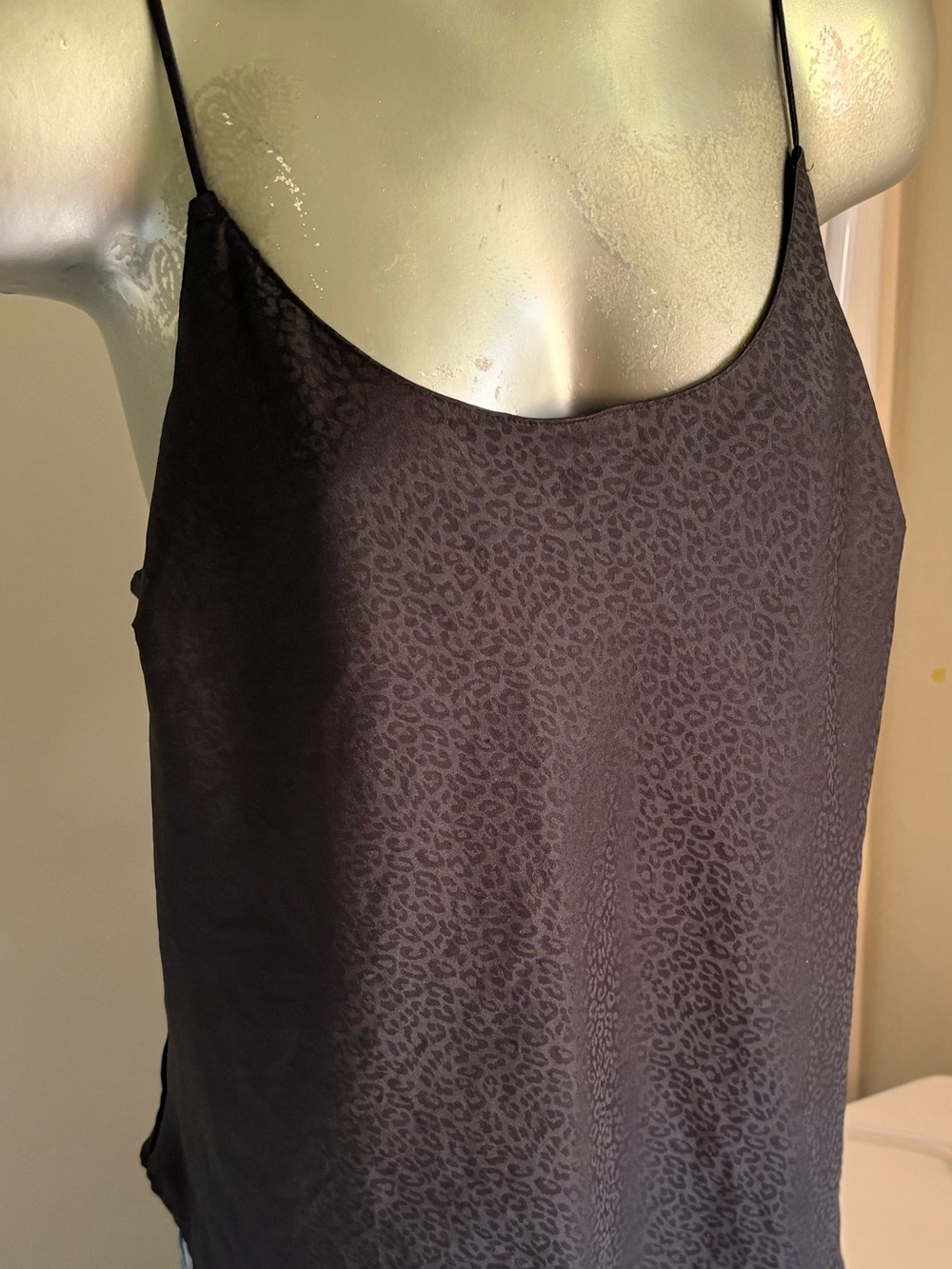 Victoria's Secret Black Satin Leopard-Print Cami Size L